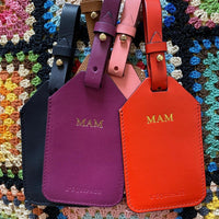 Etiquettes de bagage en cuir Corail, Saumon, Violet, Noir