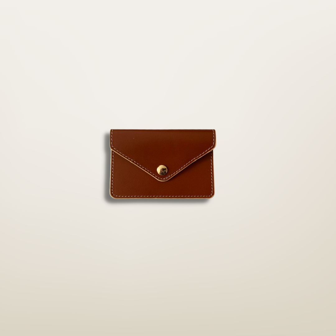 Mini Enveloppe en cuir de veau Box - Cognac